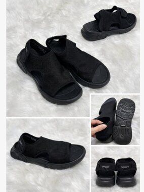 Kids Black Sport Sandals Lightweight Breathable Adjustable Strap Summer Shoes 31